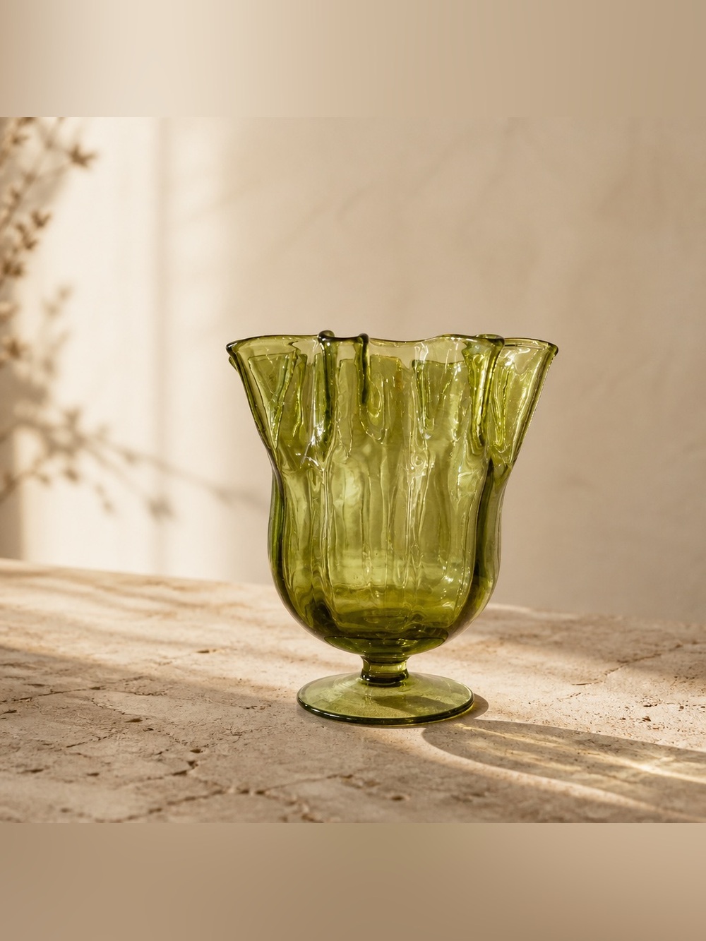 Viking art glass Footed Avocado Green vase